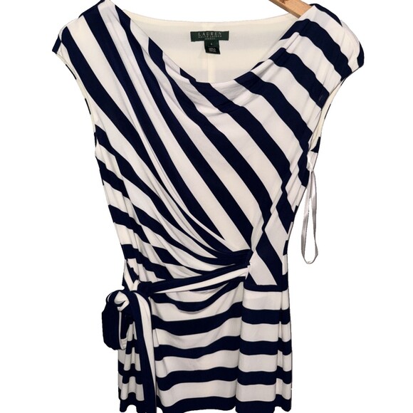 Ralph Lauren Striped Sleeveless Faux Wrap Dress - Size 6 - Picture 2 of 5